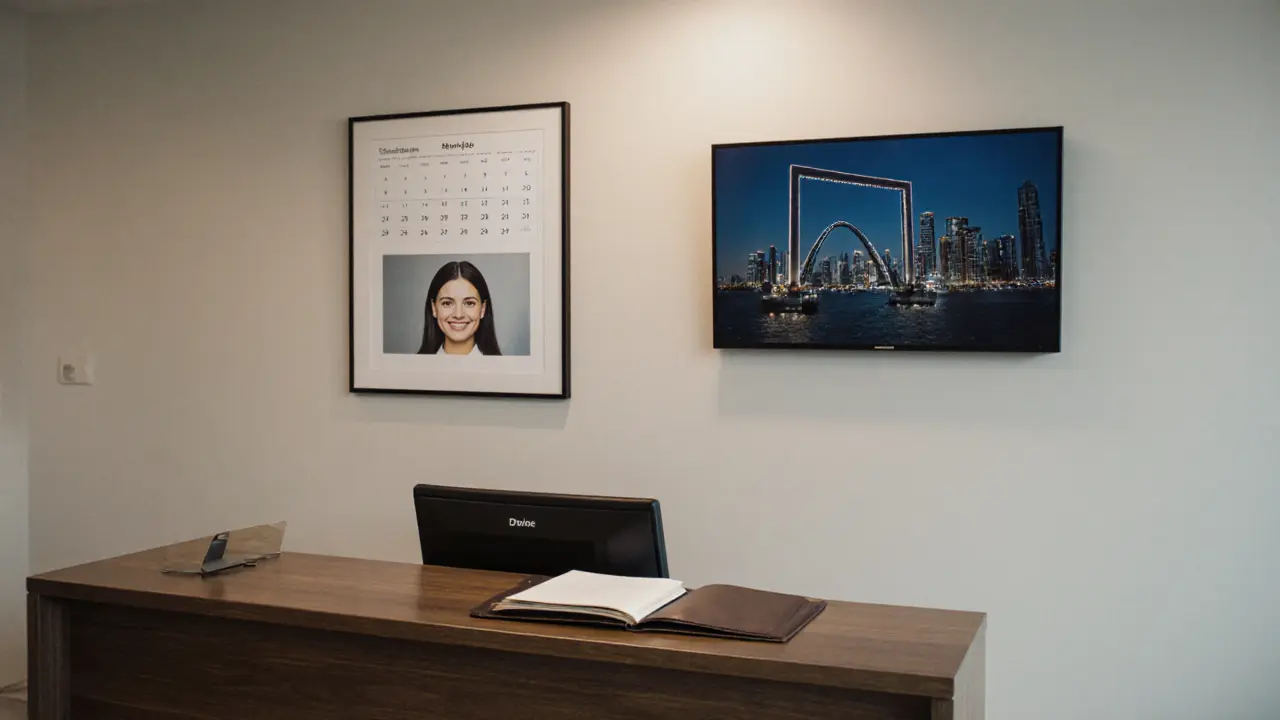 A minimalist agency office in Dubai with a professional, discreet atmosphere and no branding.