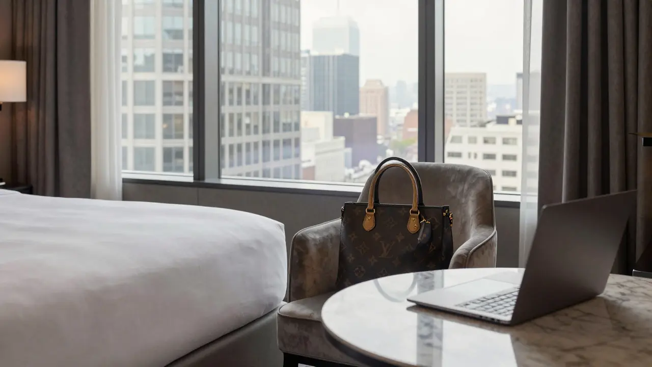 A luxurious hotel suite in Dubai with signs of a private stay, no people present.