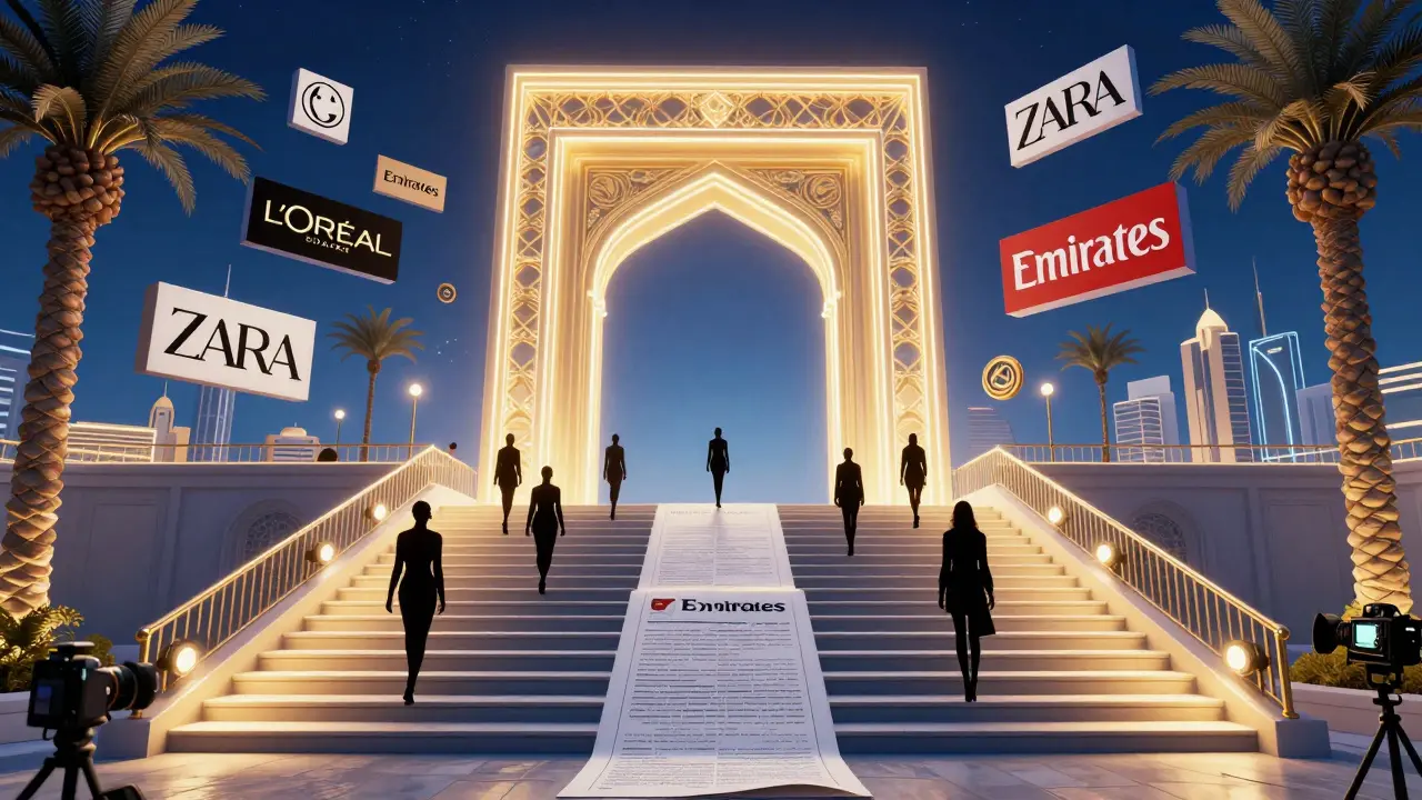 Symbolic gateway in Dubai Marina representing model agency opportunities.