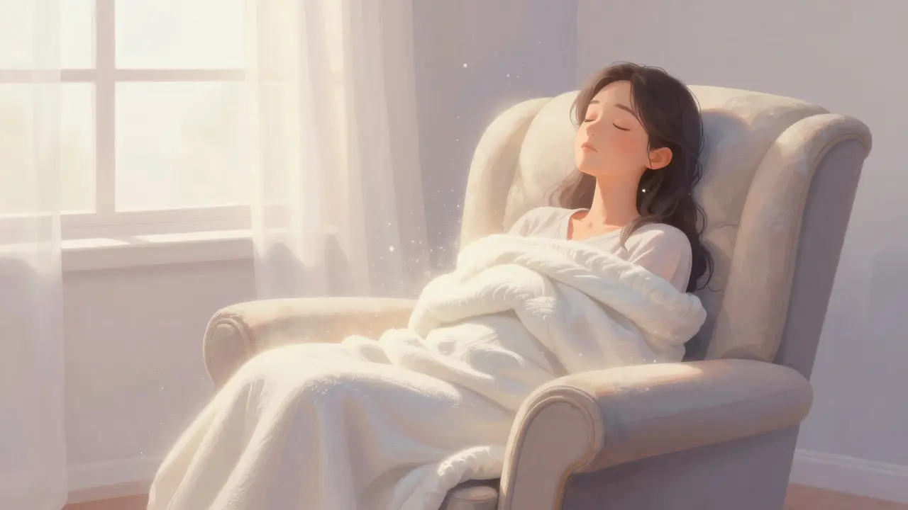 Silhouette of a relaxed person sitting in a plush chair bathed in sunlight.